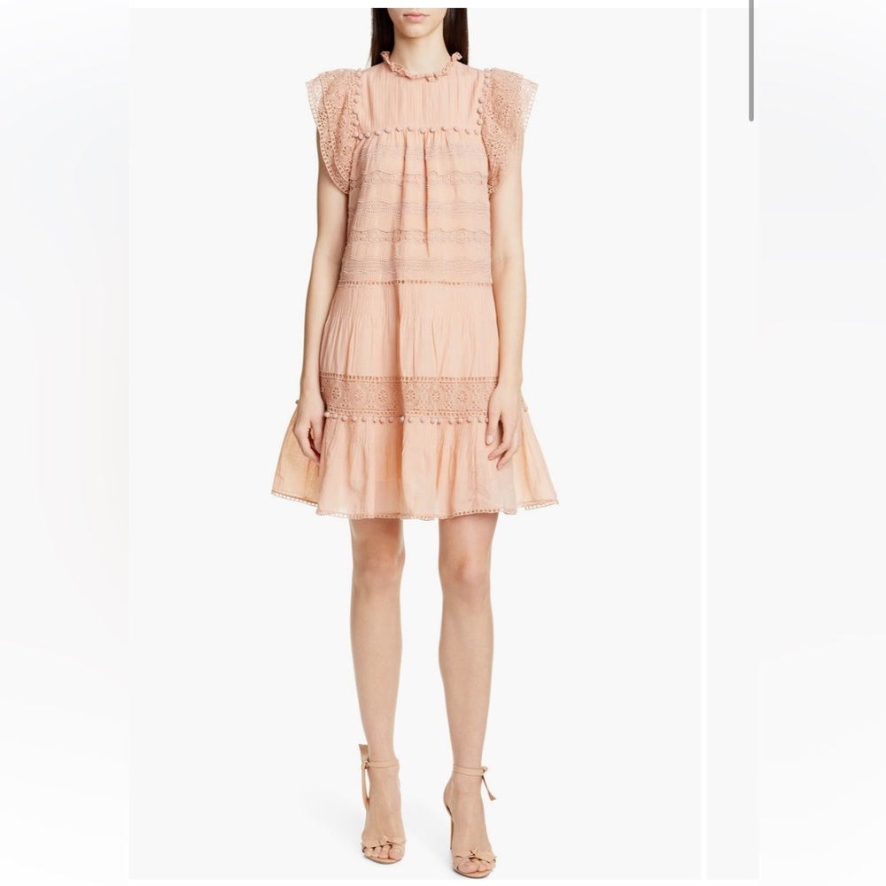 Ulla Johnson Nora Crochet Trim Trapeze Dress - Size 2 - Blush